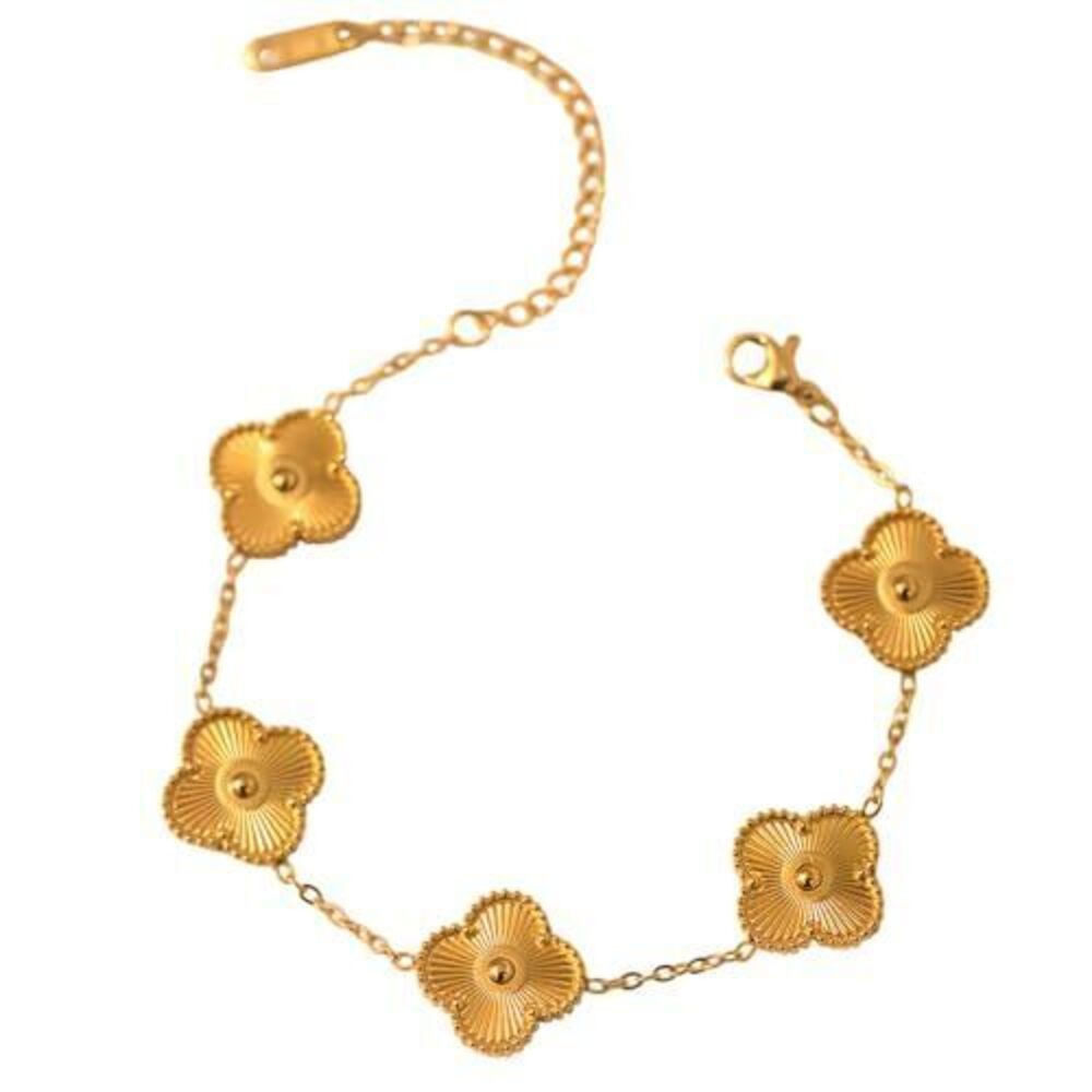 9843 Four-Leaf Clover Bracelet, Dainty Gold Bracelet Stack , 18K Gold